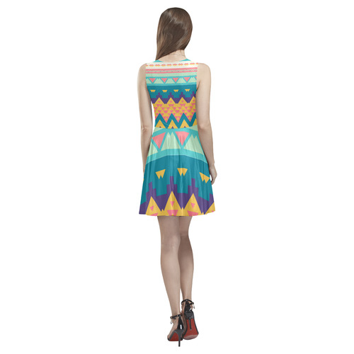 Pastel tribal design Thea Sleeveless Skater Dress(Model D19)
