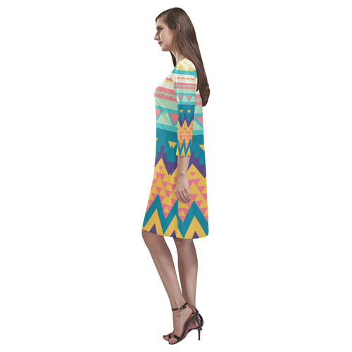 Pastel tribal design Rhea Loose Round Neck Dress(Model D22)