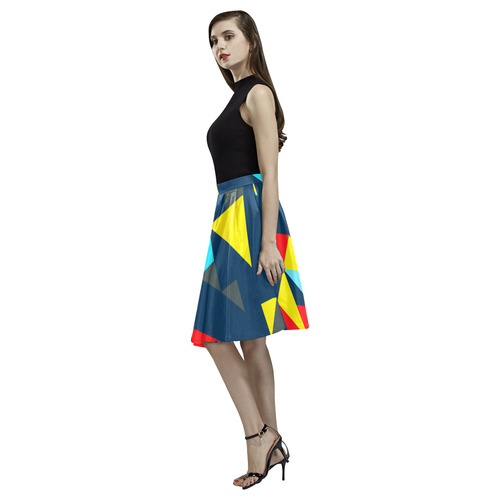 Shapes on a blue background Melete Pleated Midi Skirt (Model D15)