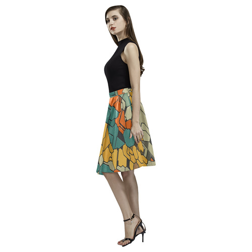 Textured retro shapes Melete Pleated Midi Skirt (Model D15)
