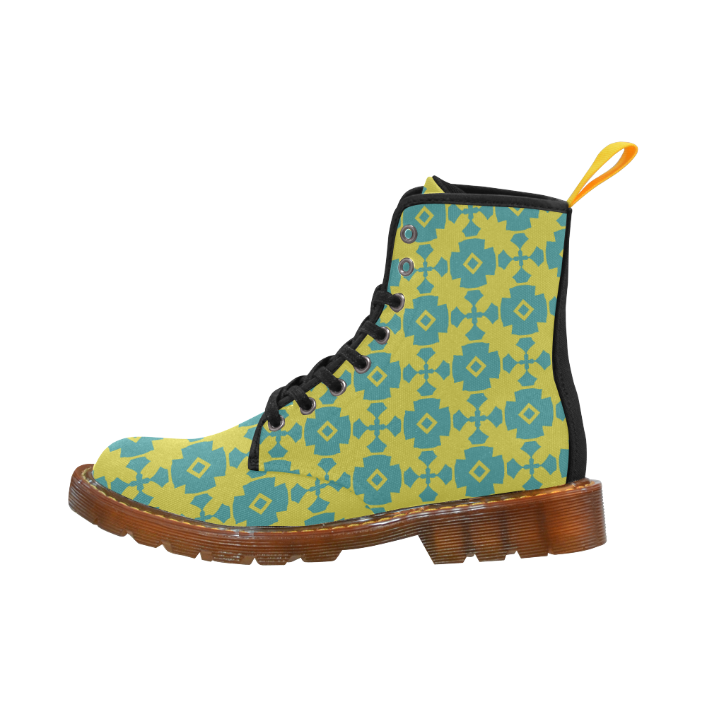 Yellow Teal Geometric Tile Pattern Martin Boots For Women Model 1203H