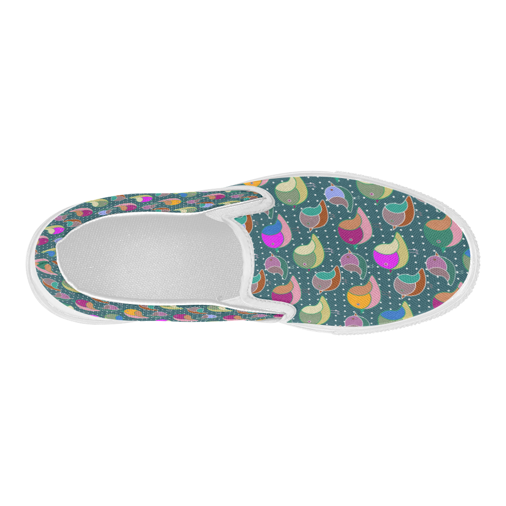 Simply Geometric Cute Birds Pattern Colored Women's Slip-on Canvas Shoes (Model 019)