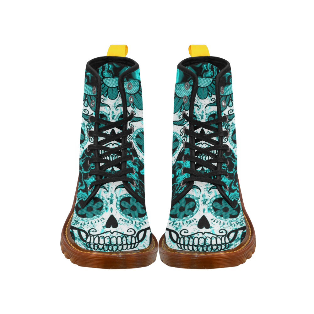 Fractal Skull teal by JamColors Martin Boots For Women Model 1203H