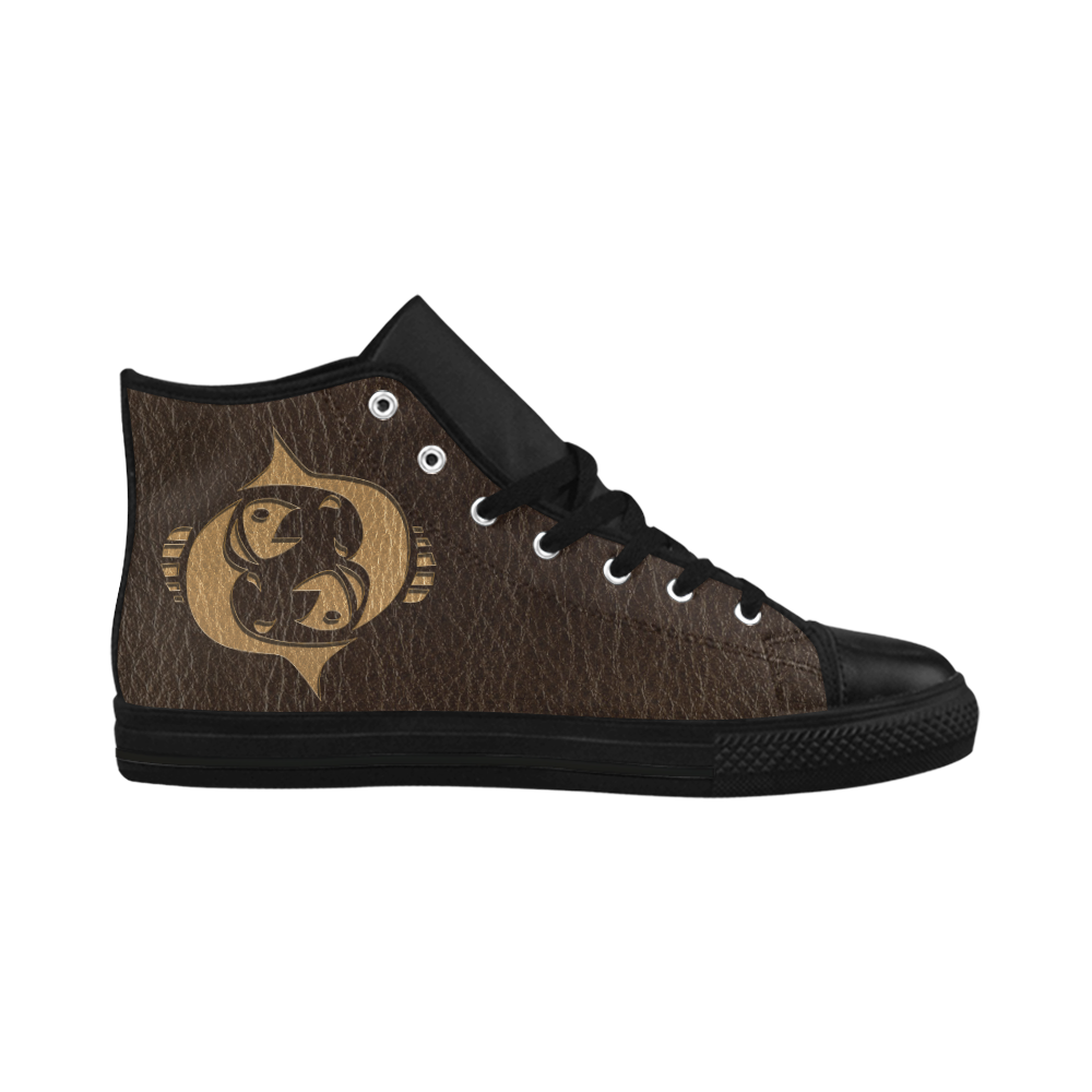 Leather-Look Zodiac Pisces Aquila High Top Microfiber Leather Women's Shoes/Large Size (Model 032)