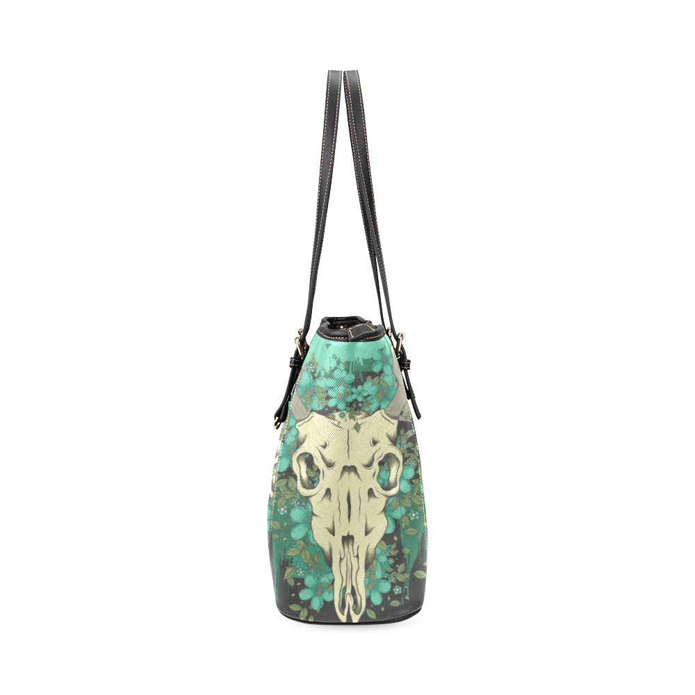 deer-skull Leather Tote Bag/Small (Model 1640)