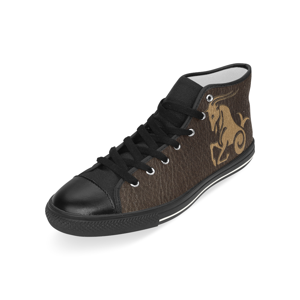 Leather-Look Zodiac Capricorn Men’s Classic High Top Canvas Shoes (Model 017)