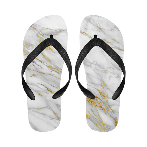 italian Marble, white and gold Flip Flops for Men/Women (Model 040)