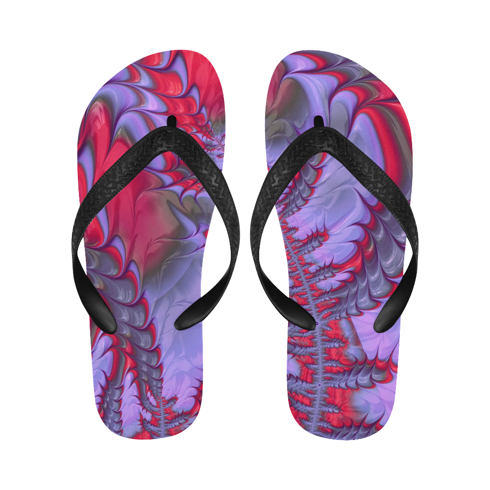 fractal,freaky friday red  lilac Flip Flops for Men/Women (Model 040)