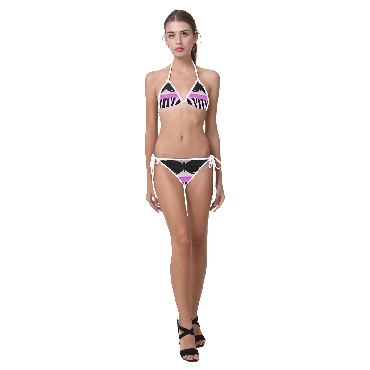 Fushia Black Stripes Butterfly Custom Bikini Swimsuit (Model S01)