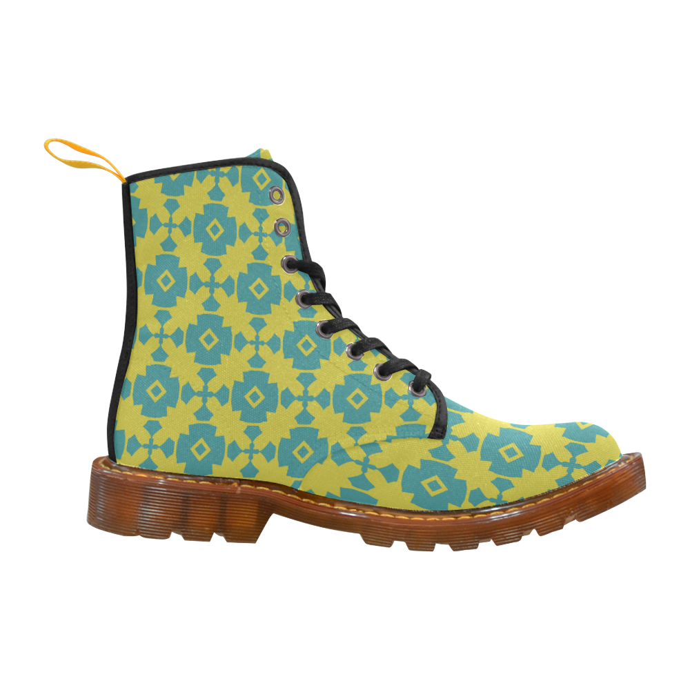 Yellow Teal Geometric Tile Pattern Martin Boots For Women Model 1203H