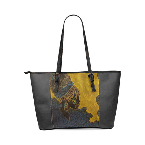 African Sillouette Queen 2 Large Tote Bag by Debra Brewer Leather Tote Bag/Large (Model 1640)