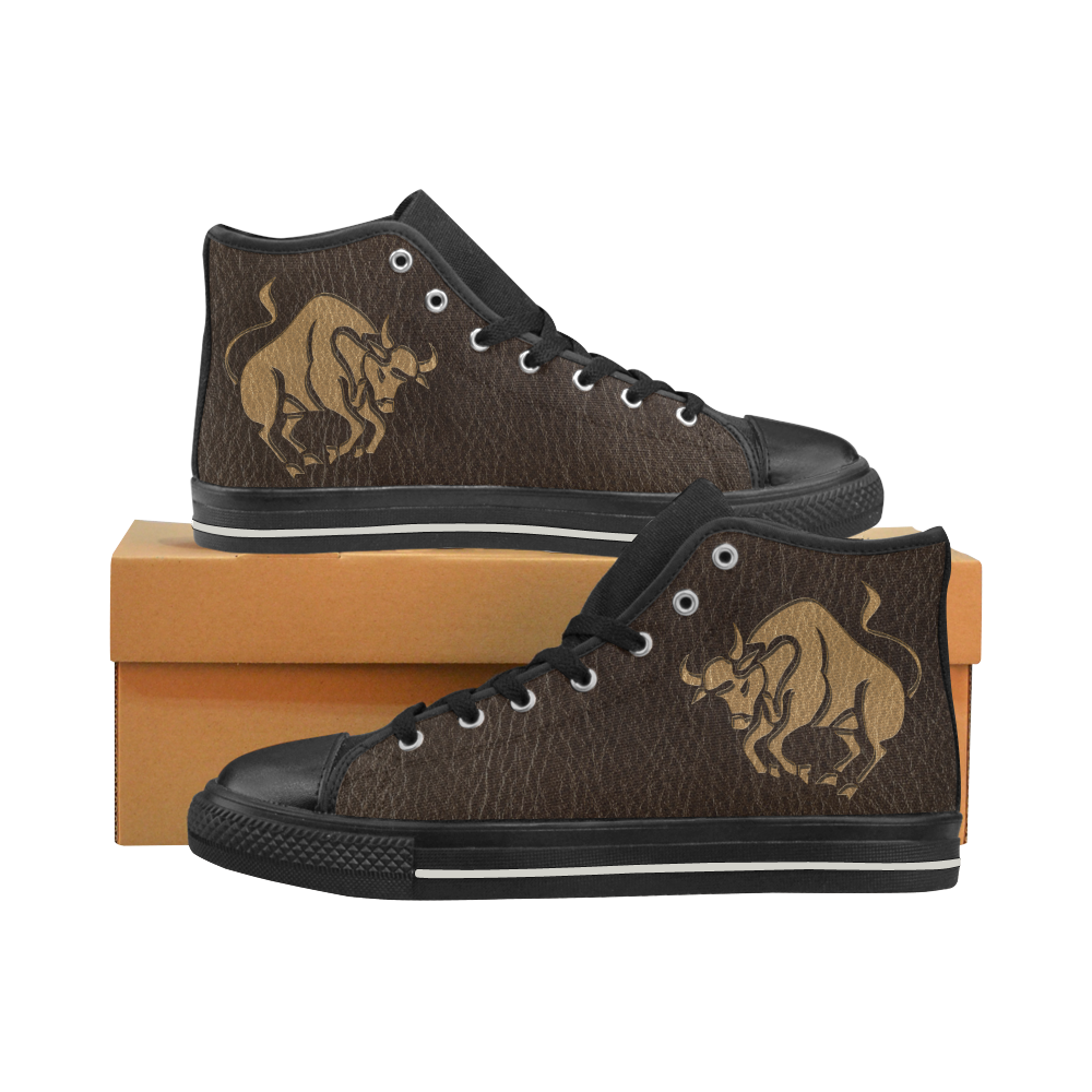 Leather-Look Zodiac Taurus Men’s Classic High Top Canvas Shoes (Model 017)