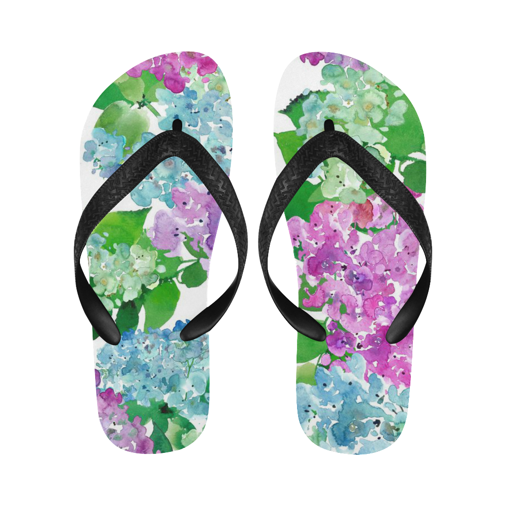 Watercolor Hydrangea, flower, flowers Flip Flops for Men/Women (Model 040)