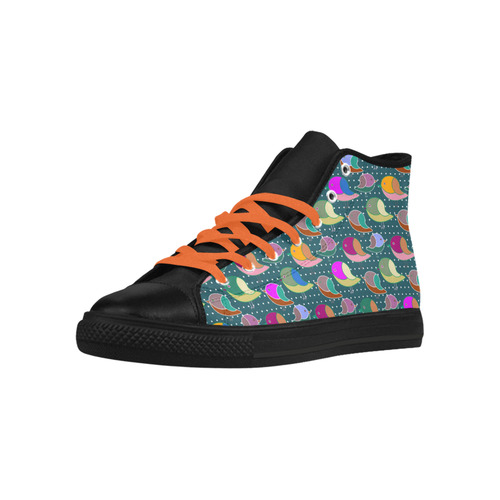 Simply Geometric Cute Birds Pattern Colored Aquila High Top Microfiber Leather Women's Shoes (Model 032)