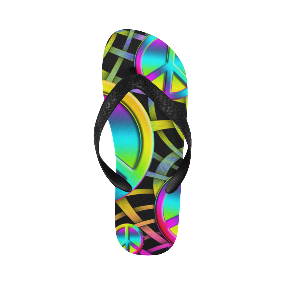 Neon Colorful PEACE pattern Flip Flops for Men/Women (Model 040)