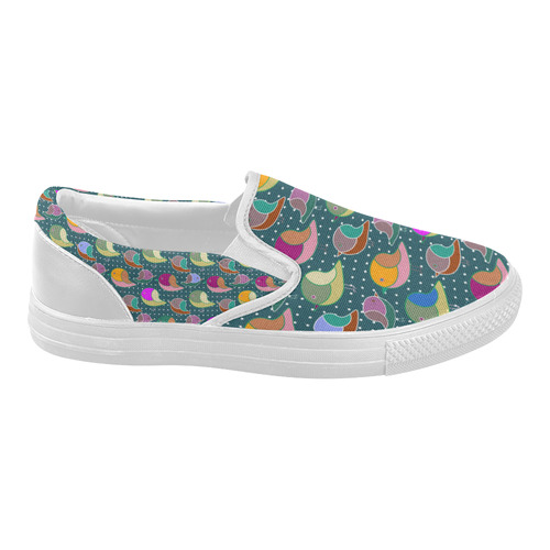 Simply Geometric Cute Birds Pattern Colored Women's Slip-on Canvas Shoes (Model 019)