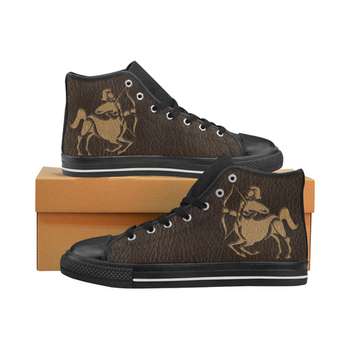 Leather-Look Zodiac Sagittarius Men’s Classic High Top Canvas Shoes (Model 017)