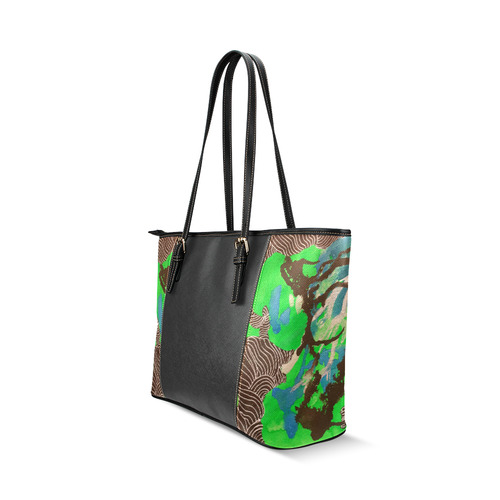 Green, Black, Blue Abstract  2 side design by Debra Brewer Leather Tote Bag/Large (Model 1640)