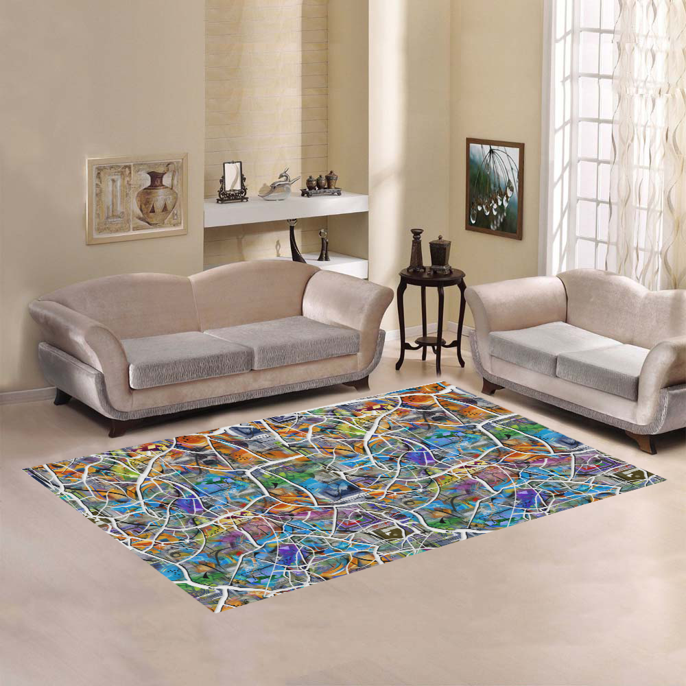 Rug 5x7 Cracked Lines Colorful Print Rug Area Rug7'x5'