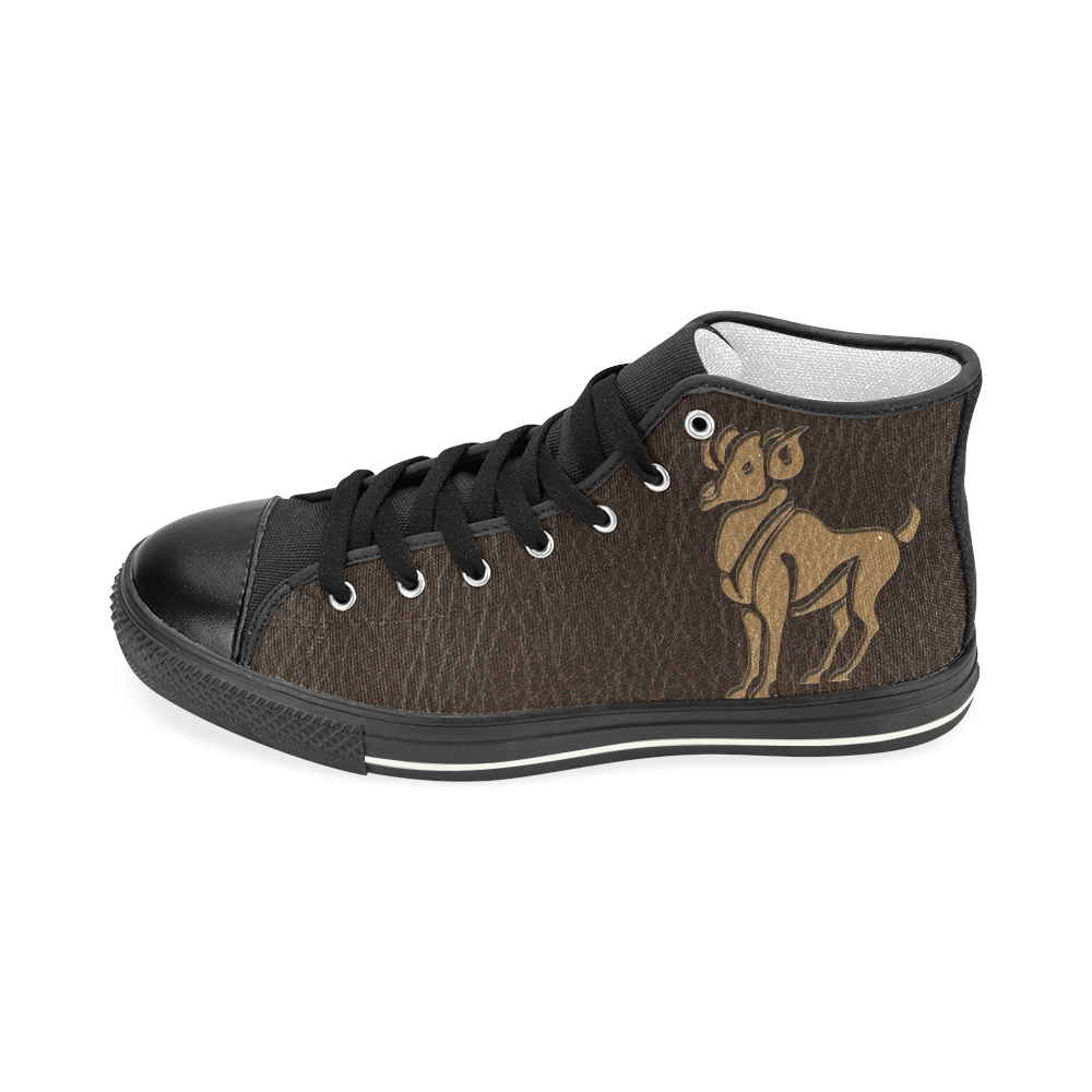 Leather-Look Zodiac Aries Men’s Classic High Top Canvas Shoes (Model 017)
