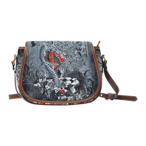 Raven Heart Print Saddlebag Handbag By Juleez Saddle Bag/Large (Model 1649)