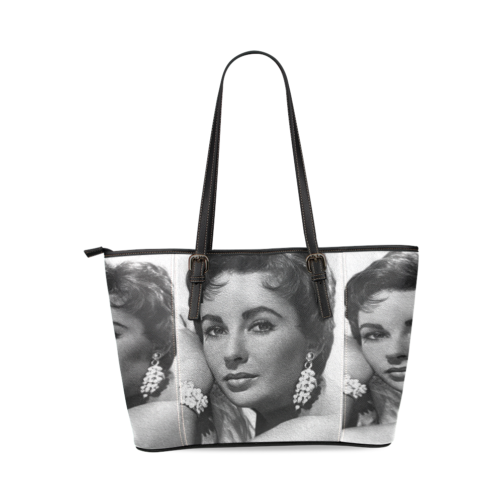 Great Actress Elizabeth Taylor Leather Tote Bag/Small (Model 1640)