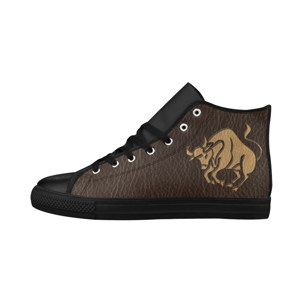 Leather-Look Zodiac Taurus Aquila High Top Microfiber Leather Women's Shoes/Large Size (Model 032)