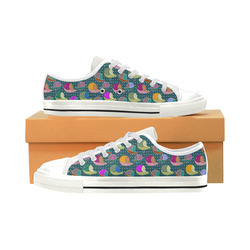 Simply Geometric Cute Birds Pattern Colored Low Top Canvas Shoes for Kid (Model 018)