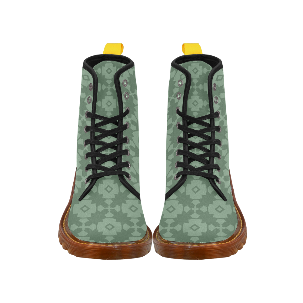 Green Geometric Tile Pattern Martin Boots For Women Model 1203H