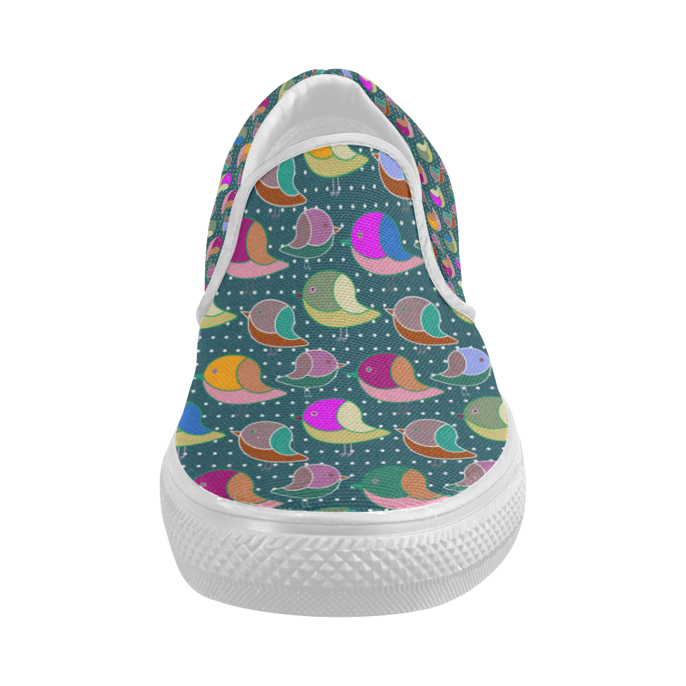 Simply Geometric Cute Birds Pattern Colored Women's Slip-on Canvas Shoes (Model 019)