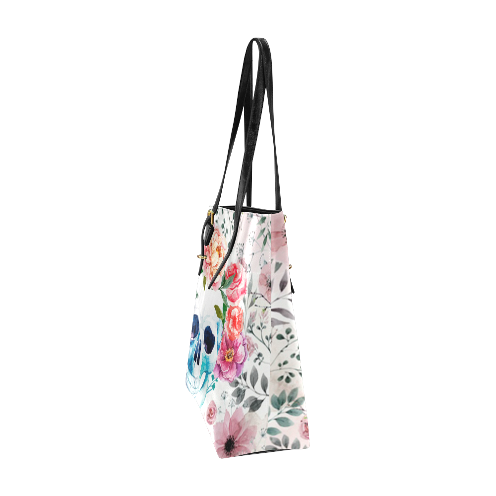 Skull with flowers Euramerican Tote Bag/Small (Model 1655)