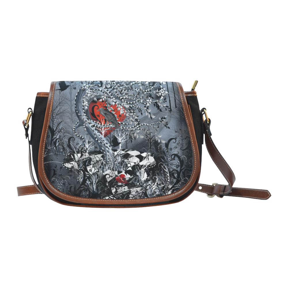 Raven Heart Print Saddlebag Purse Saddle Bag/Small (Model 1649)(Flap Customization)