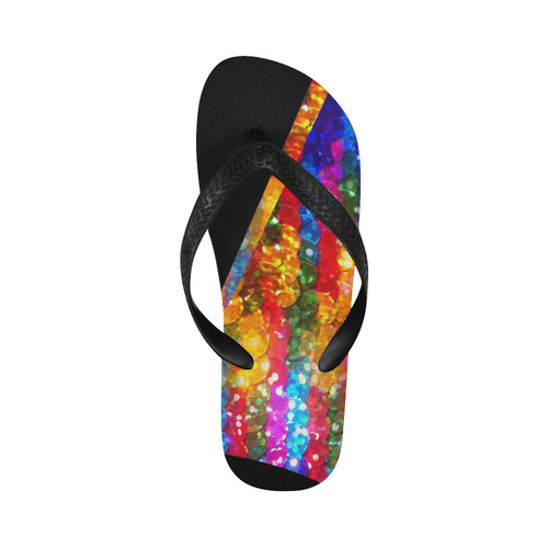 Black And Rainbow Glitter Sequins V Flip Flops for Men/Women (Model 040)