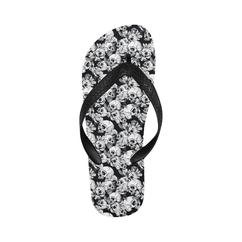 skull pattern, black and white Flip Flops for Men/Women (Model 040)