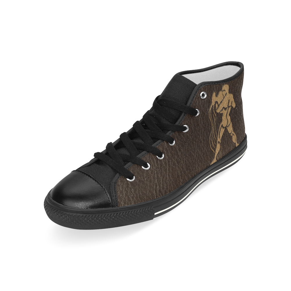 Leather-Look Zodiac Aquarius Men’s Classic High Top Canvas Shoes (Model 017)
