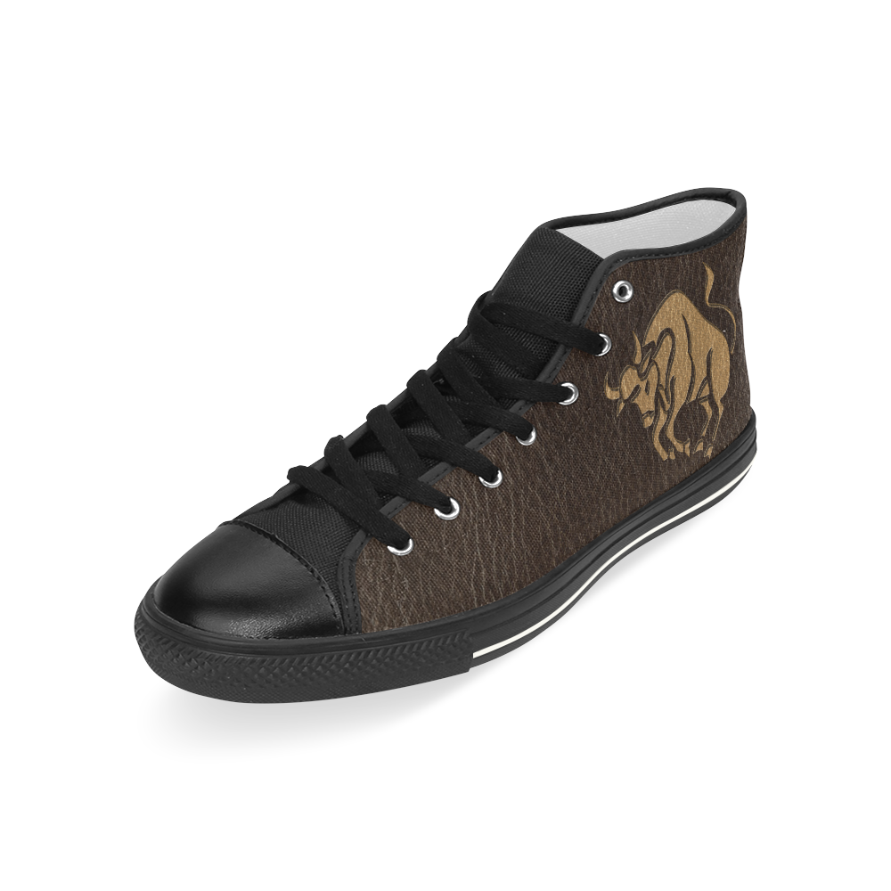 Leather-Look Zodiac Taurus Men’s Classic High Top Canvas Shoes (Model 017)