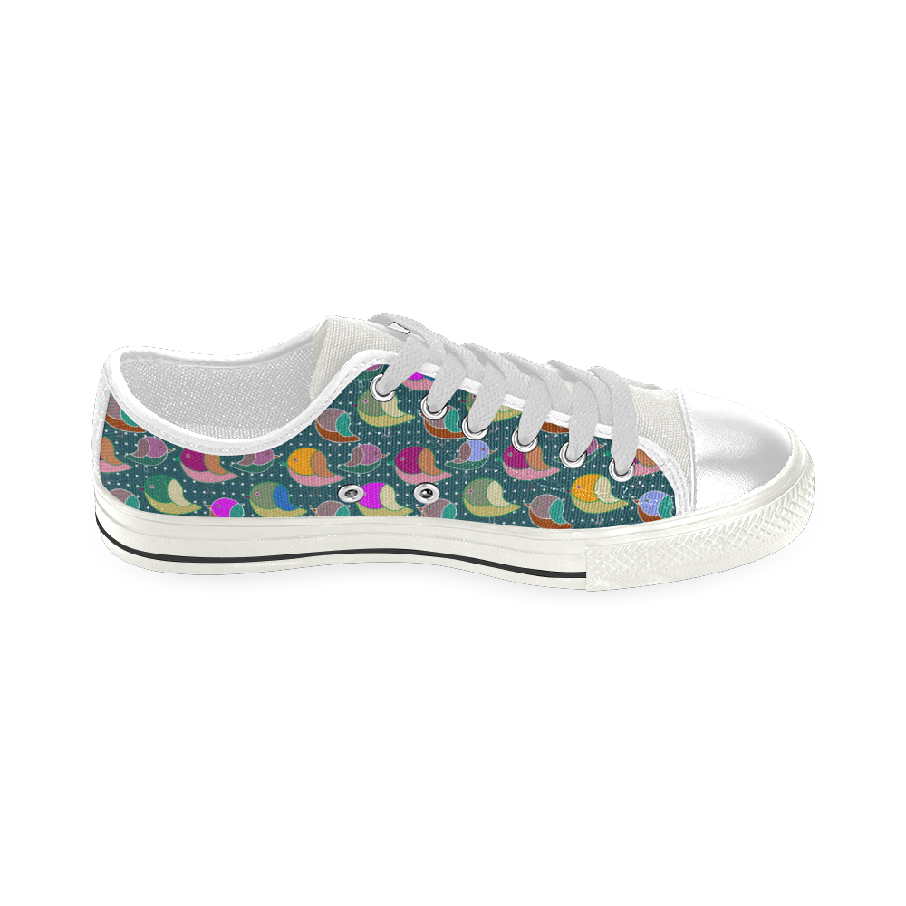 Simply Geometric Cute Birds Pattern Colored Low Top Canvas Shoes for Kid (Model 018)