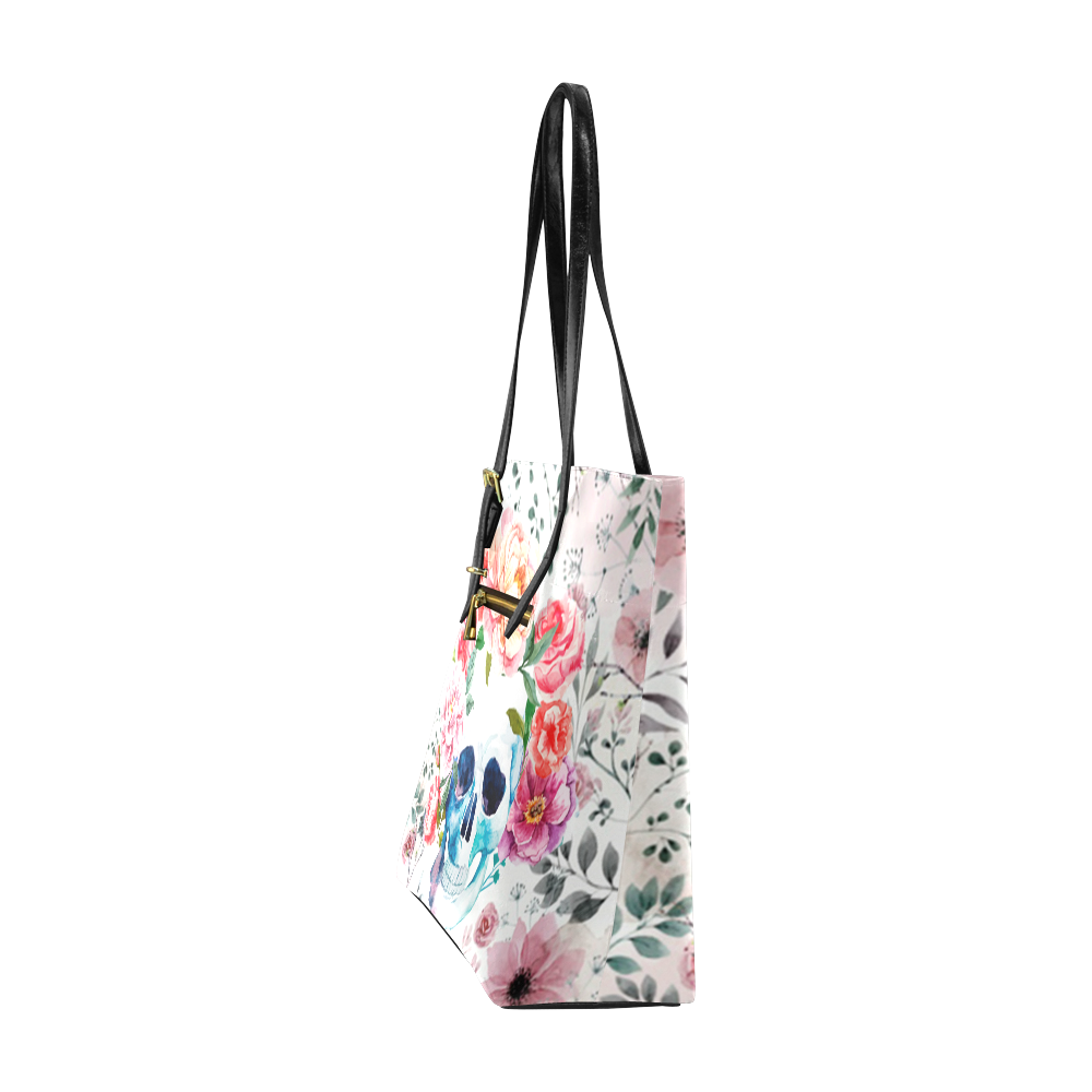 Skull with flowers Euramerican Tote Bag/Small (Model 1655)