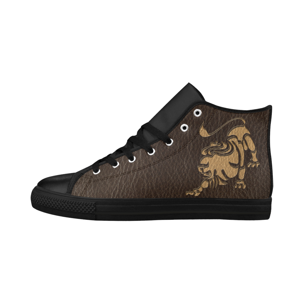 Leather-Look Zodiac Leo Aquila High Top Microfiber Leather Women's Shoes/Large Size (Model 032)
