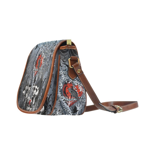 Raven Heart Print Saddlebag Handbag By Juleez Saddle Bag/Large (Model 1649)