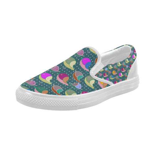 Simply Geometric Cute Birds Pattern Colored Women's Slip-on Canvas Shoes (Model 019)