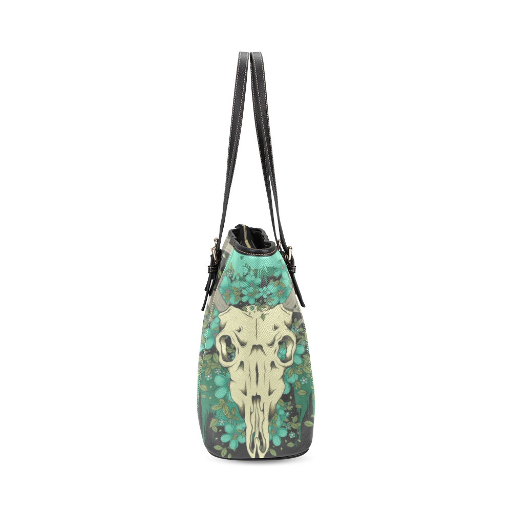 deer-skull Leather Tote Bag/Small (Model 1640)