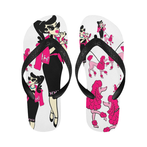 rockabilly and pink poodle Flip Flops for Men/Women (Model 040)