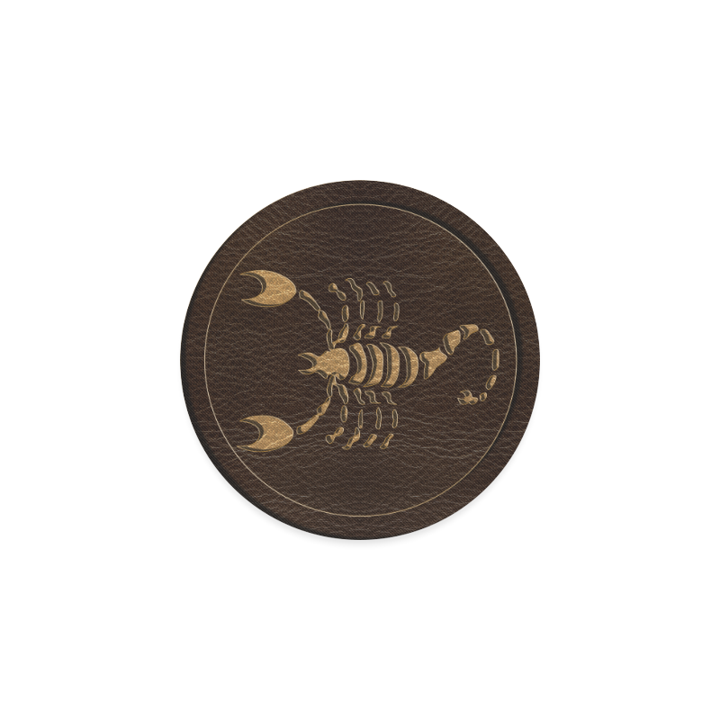 Leather-Look Zodiac Scorpio Round Coaster