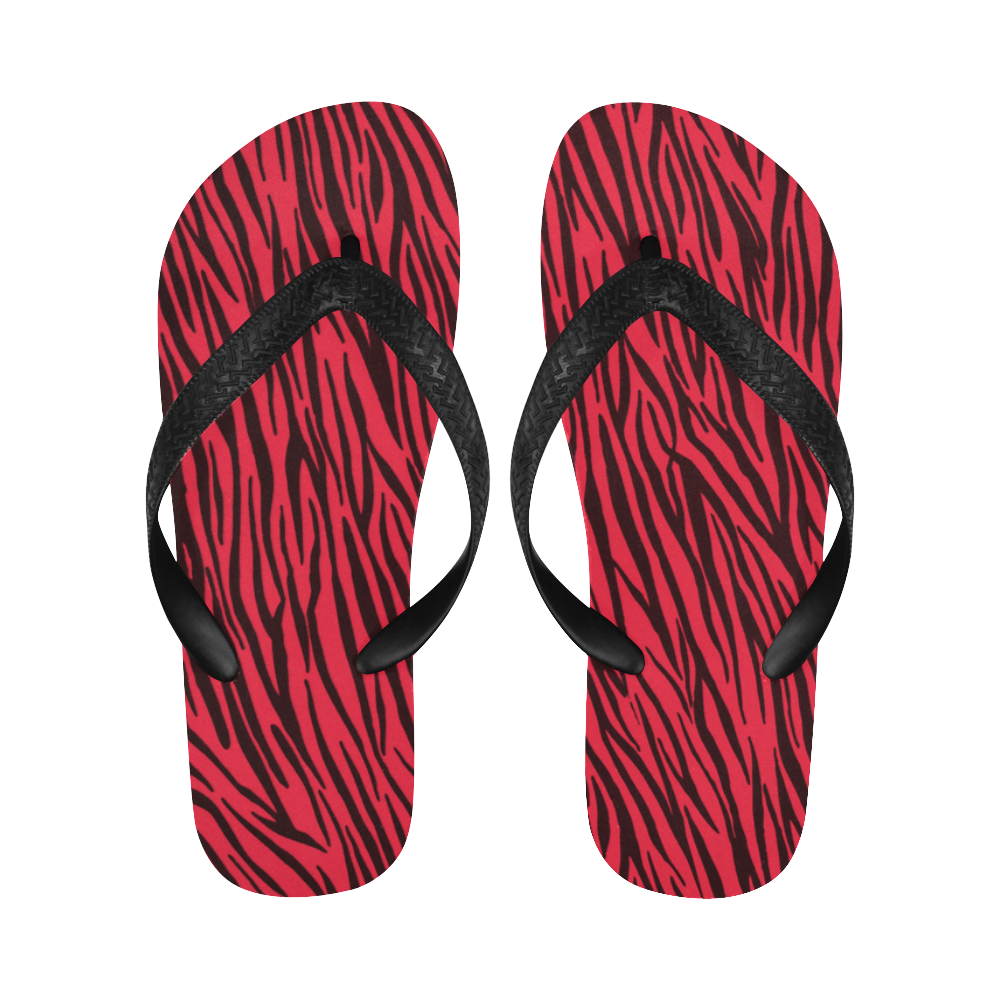 Red Zebra Stripes Fur Pattern Flip Flops for Men/Women (Model 040)