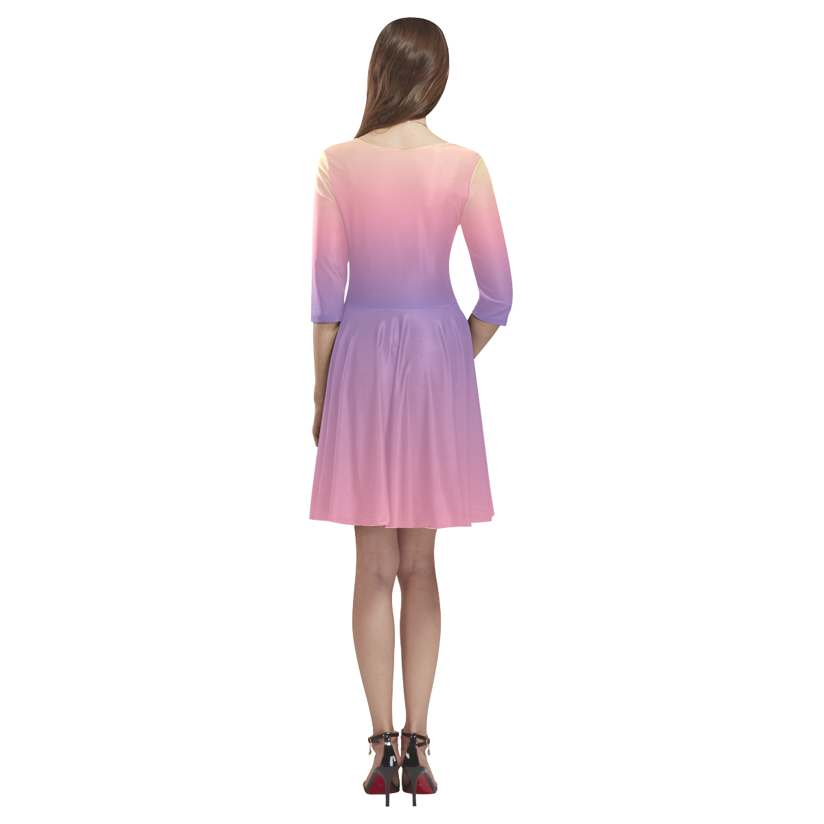 Pastel Ombre Gradient Tethys Half-Sleeve Skater Dress(Model D20)