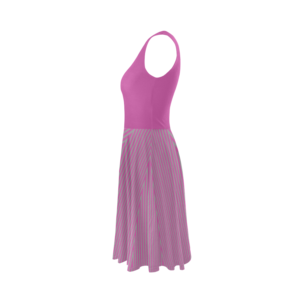 Pink and Grey Stripes Sleeveless Ice Skater Dress (D19)