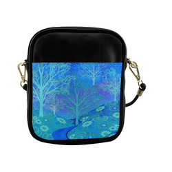 Hot Sling Bag Print Purse Blue Forest Flower Design by Juleez Sling Bag (Model 1627)
