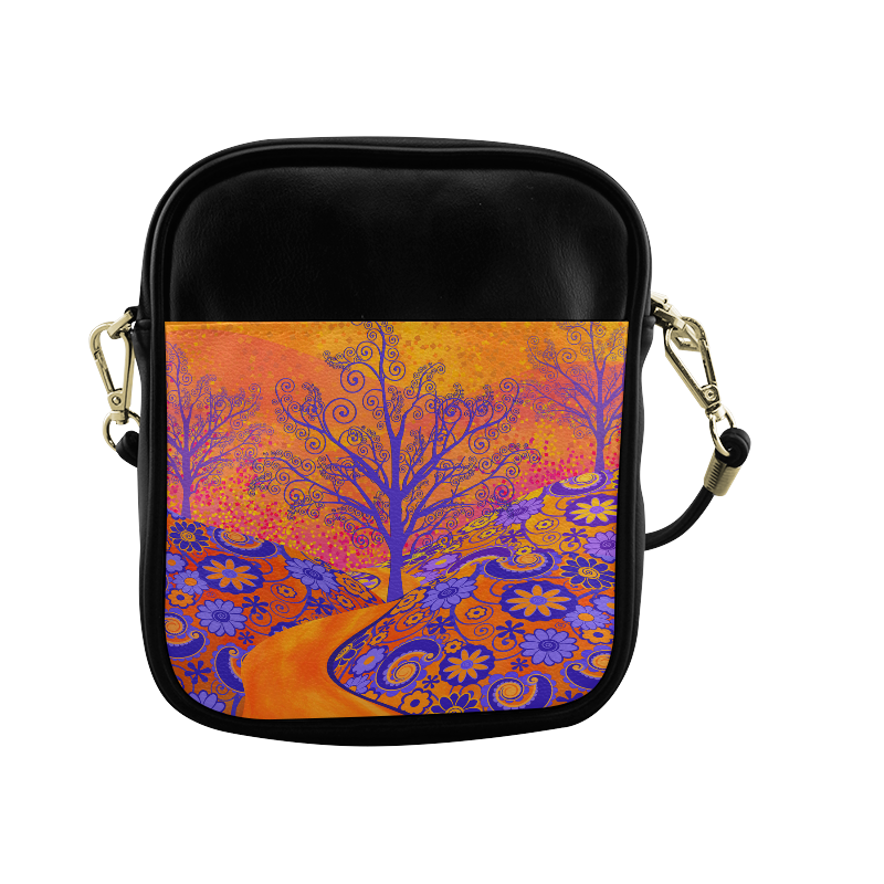 Handbag Sling Bag Purse Sunset Park Trees Colorful Art Sling Bag (Model 1627)