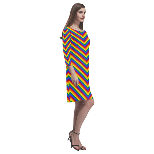Rainbow  Chevron Pattern Rhea Loose Round Neck Dress(Model D22)